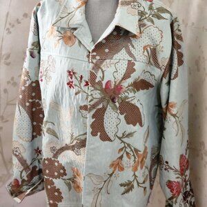 COLDWATER CREEK TAPESTRY BLAZER JACKET, XL-BROWNS/BLUES